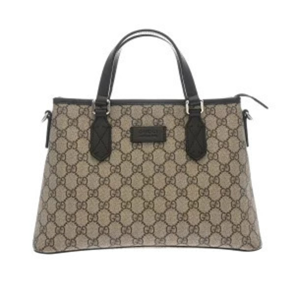 Gucci Ebony Supreme GG Handbag Brown Bag Leather Tote Canvas Beige - Picture 2 of 9